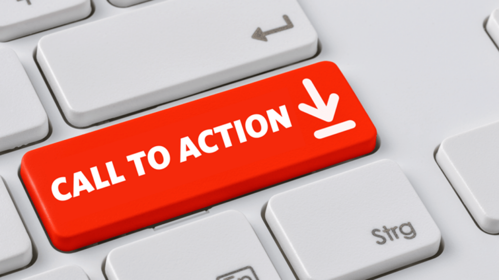 Tecla vermelha de um teclado com a inscrição "Call to Action", representando a importância das chamadas para ação (CTAs) em estratégias de Marketing Digital.