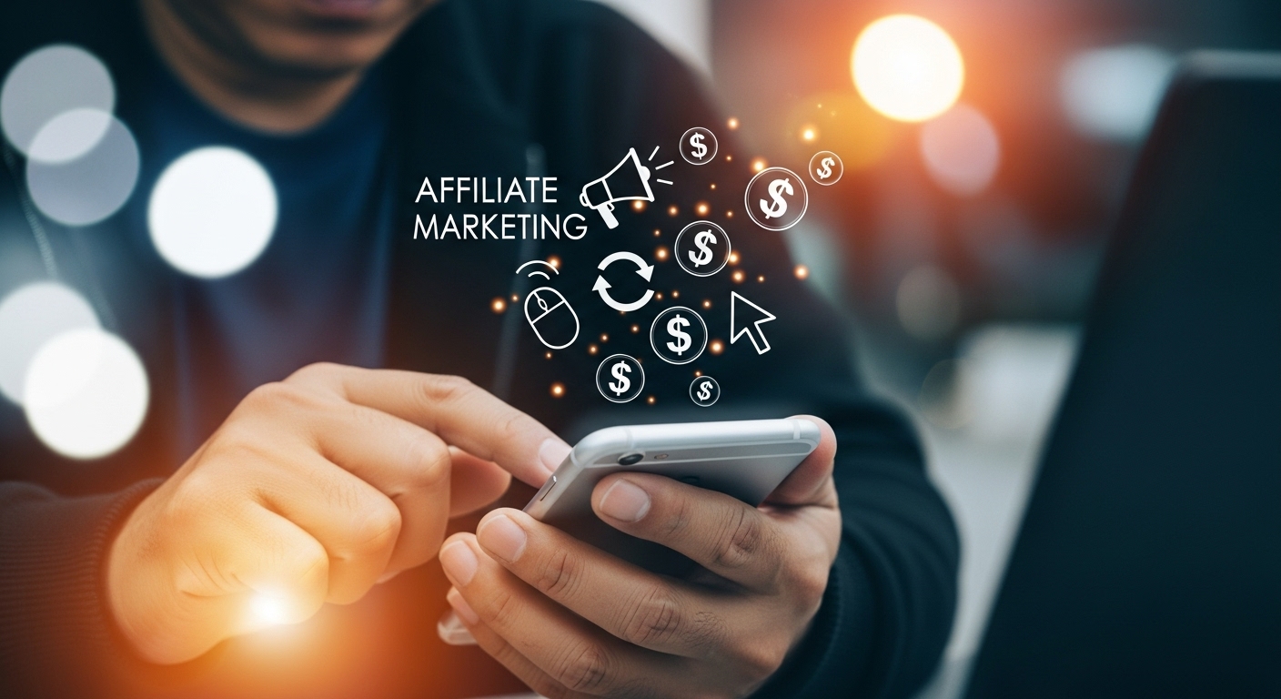Afiliados e Dropshipping: Como Ganhar Dinheiro na Internet Sem Criar Produtos 2 Esquema visual explicando o funcionamento do Marketing de Afiliados, uma das principais formas de Como Ganhar Dinheiro na Internet com estratégias eficientes.