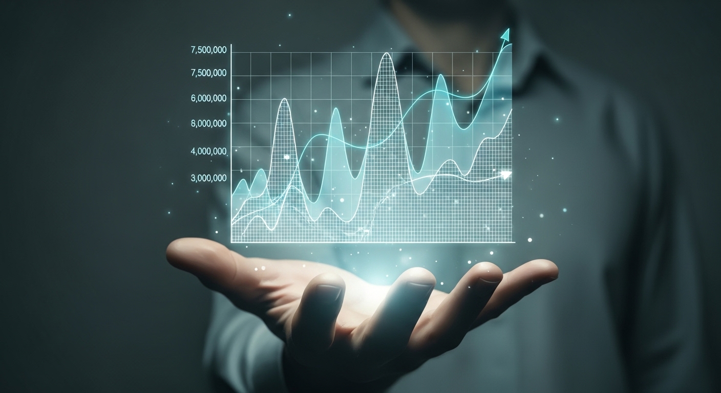 Uma mão aberta projeta um gráfico holográfico de crescimento financeiro, reforçando a ideia de que o digital pode gerar lucratividade. Dominar o mercado digital é essencial para quem quer saber como ganhar dinheiro na internet.