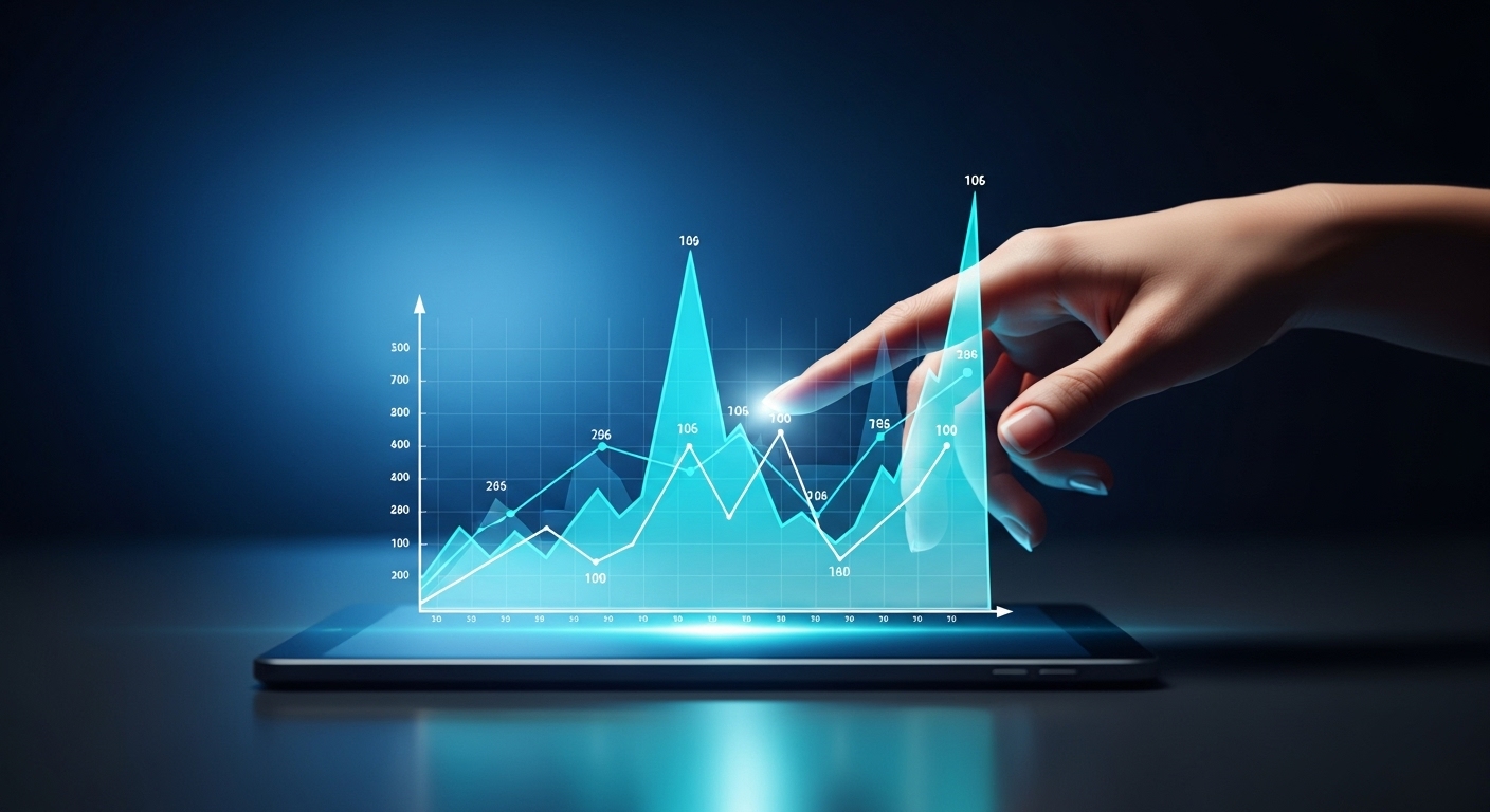 Uma mão interage com um gráfico digital em uma tela sensível ao toque, representando crescimento financeiro. Esse conceito ilustra estratégias de como ganhar dinheiro na internet por meio de investimentos digitais.