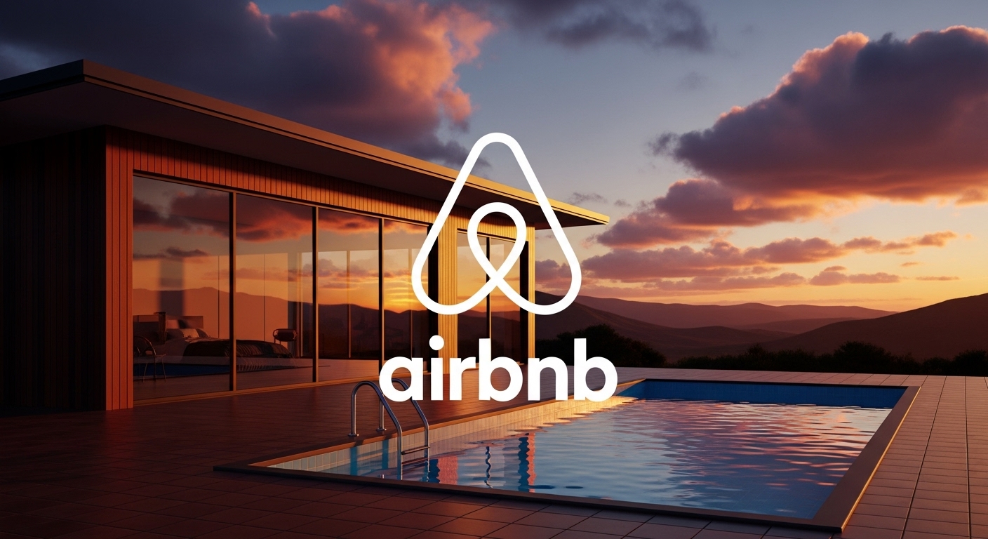 Imagem de um luxuoso Airbnb ao pôr do sol, representando estratégias de marketing digital para aluguel de temporada e hospitalidade.