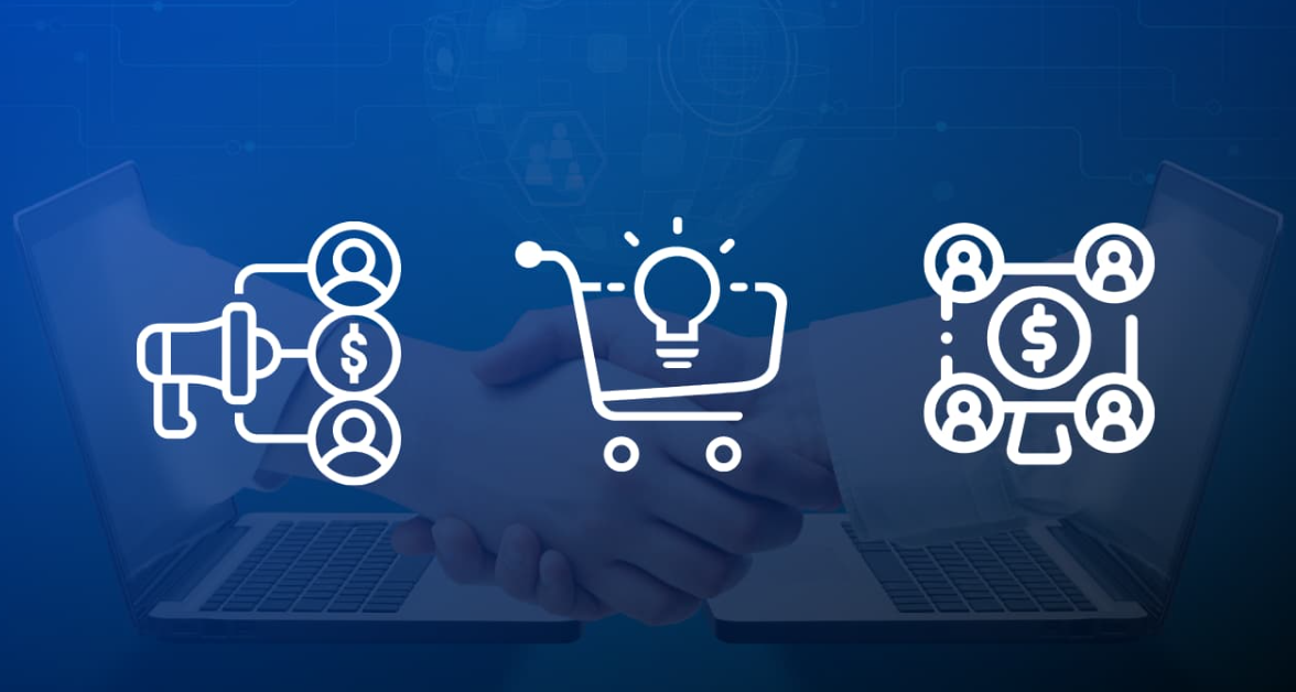 Renda Extra Online: Como Transformar suas Redes Sociais em Lucro 1 Conceito visual de marketing digital e renda extra online com ícones de vendas, ideias e monetização conectados entre laptops.