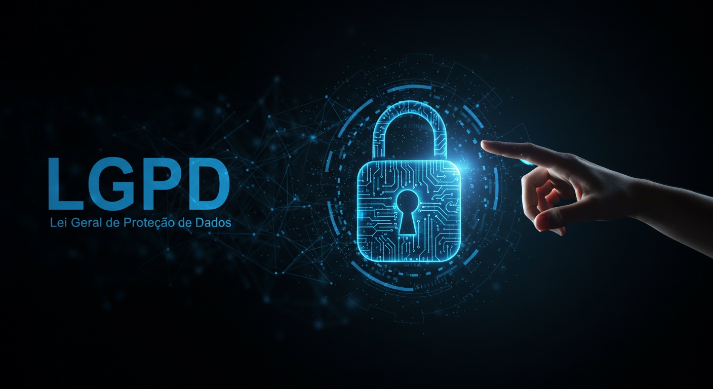 Renda Extra Online: Como Transformar suas Redes Sociais em Lucro 5 Ilustração digital de segurança de dados com foco na LGPD, reforçando a importância da proteção de informações em negócios de renda extra online.